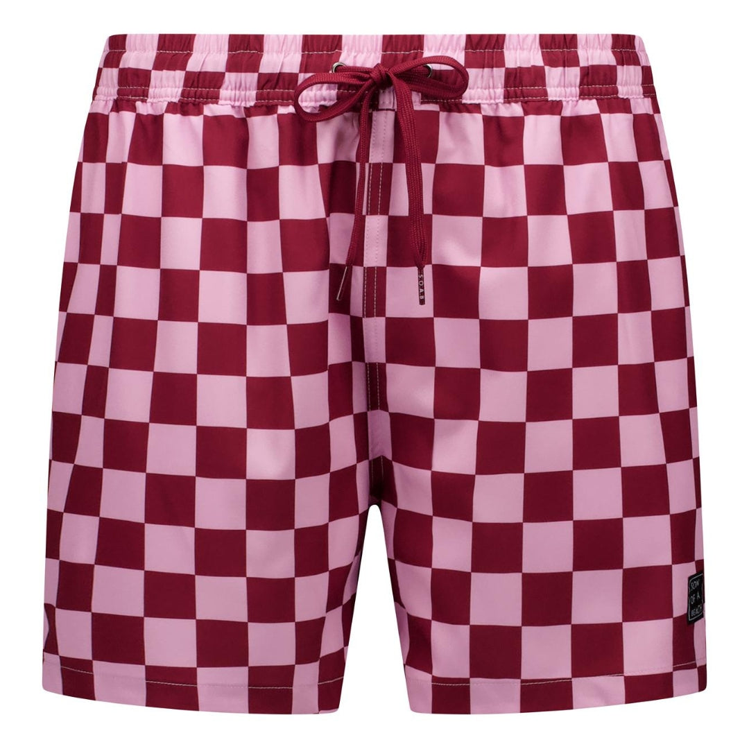 Check, Red, Boys Swim Trunks
