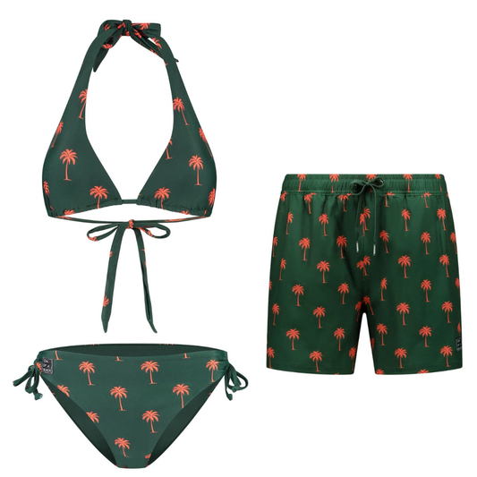 Palm tree, Dark green, Mother and son bikini/swim trunks