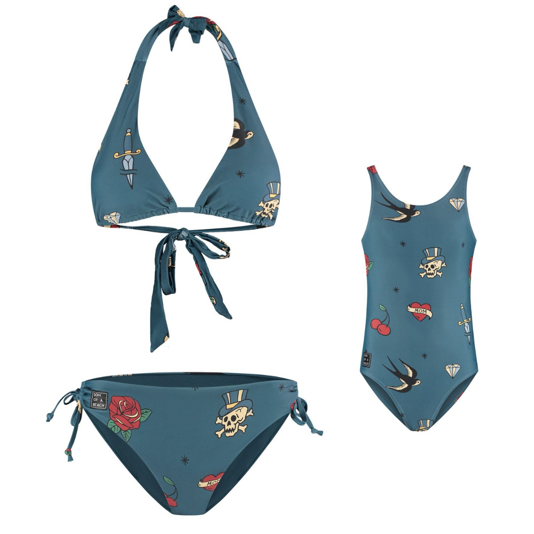 Tattoo, Blue, Mother and daughter bikini/swimsuit