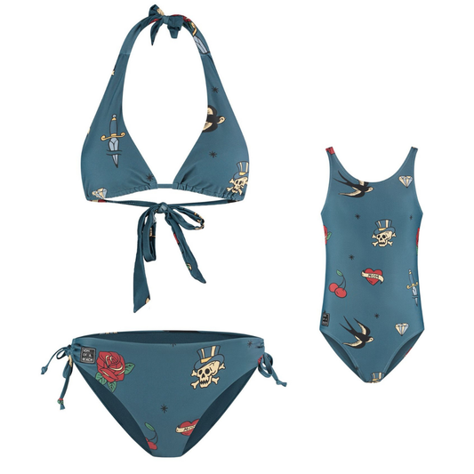 Tattoo, Blue, Mother and daughter bikini/swimsuit