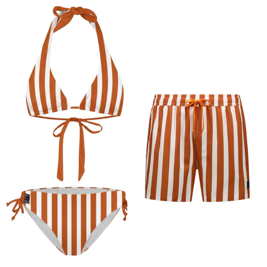 Streep, Bruin, Moeder en zoon bikini/zwembroek