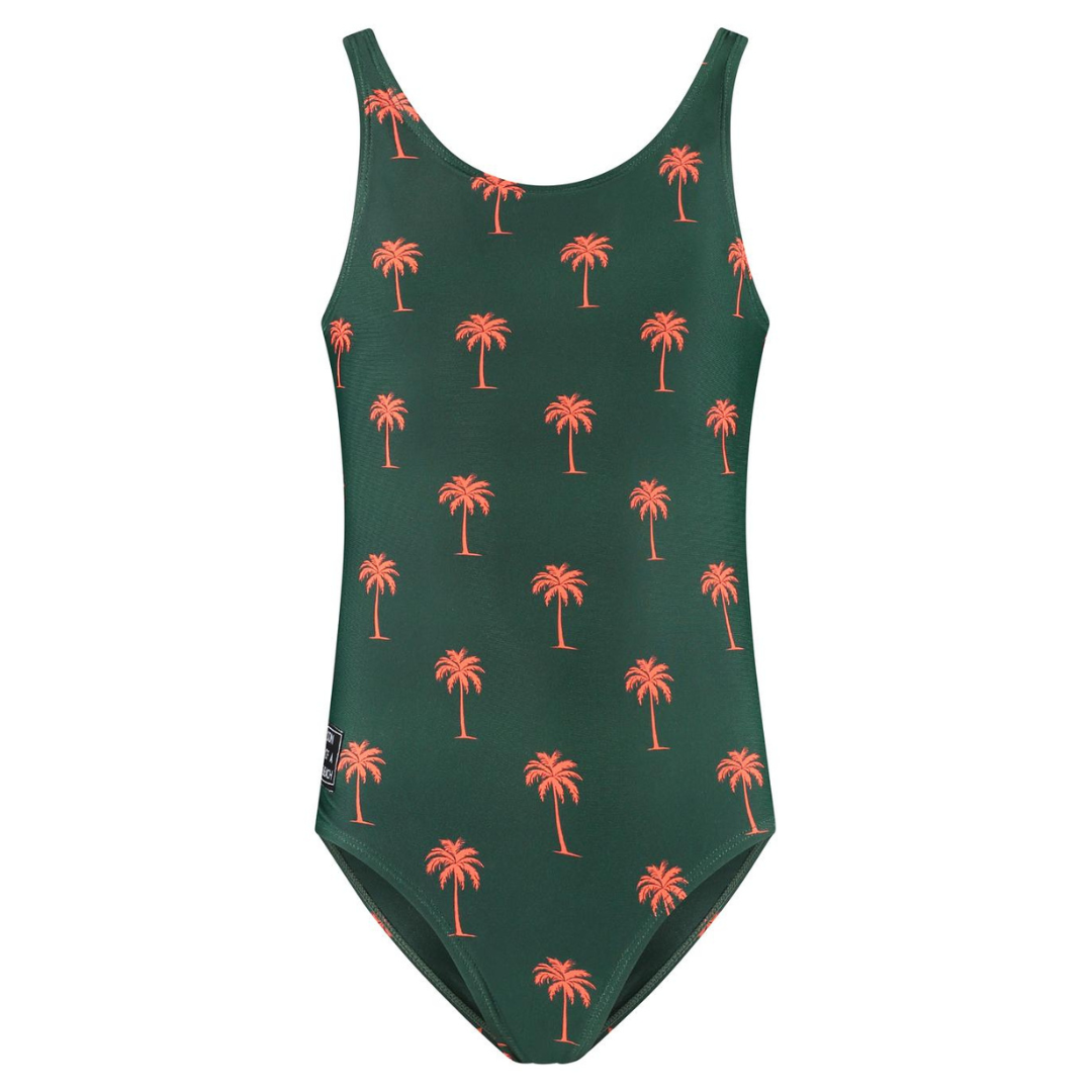 Palm tree, Dark green, Girls swimsuit