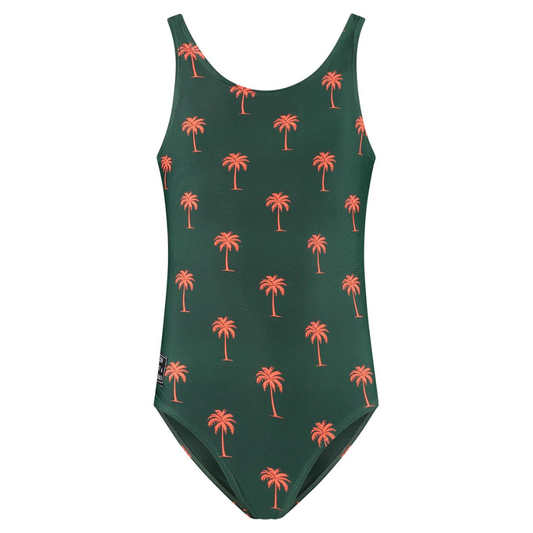 Palm tree, Dark green, Girls swimsuit