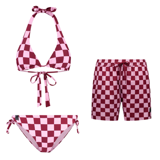 Check, Red, Mother and son bikini/swim trunks