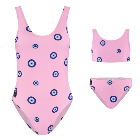 Eye, Pink, Mother and daughter swimsuit / bikini