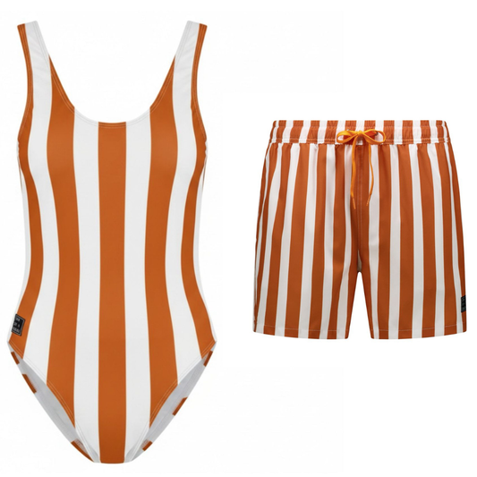 Striped, Brown, Mother and son swimsuit/swimming trunks