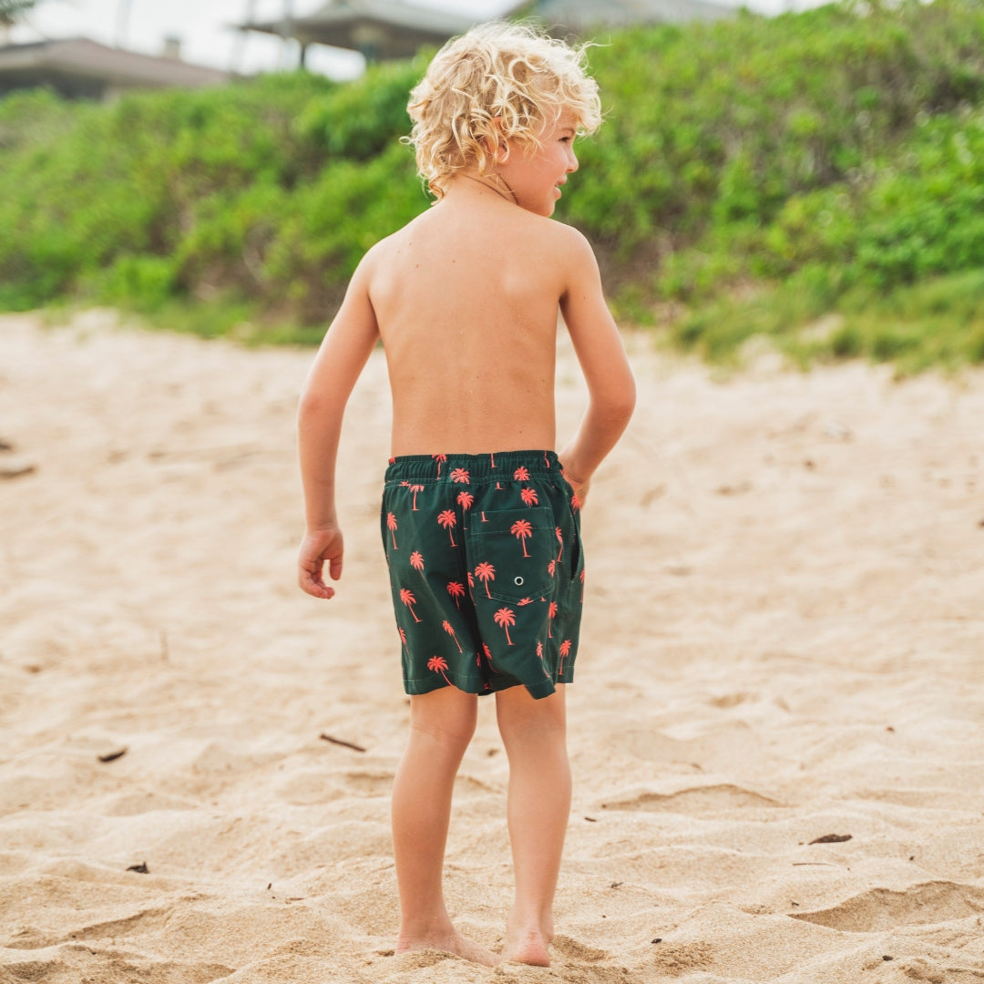 Palm tree, Dark green, Father and son swim shorts