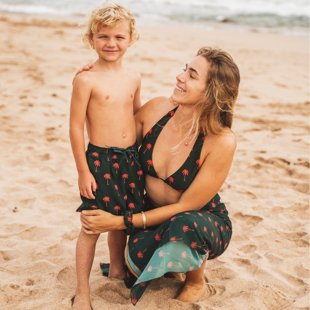 Palm tree, Dark green, Boys swim trunks