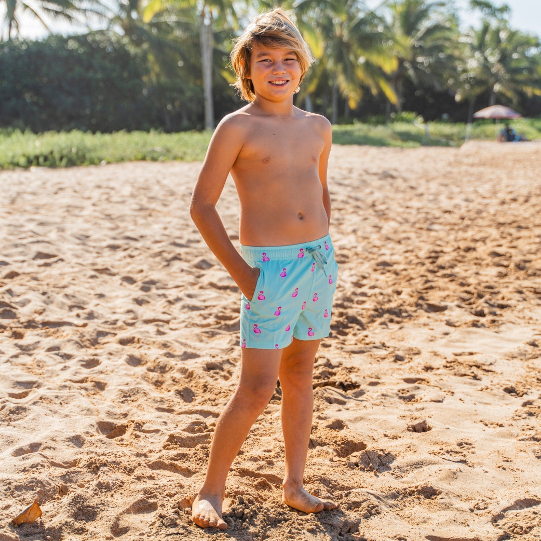 Flamingo, Green, Boys Swim Shorts