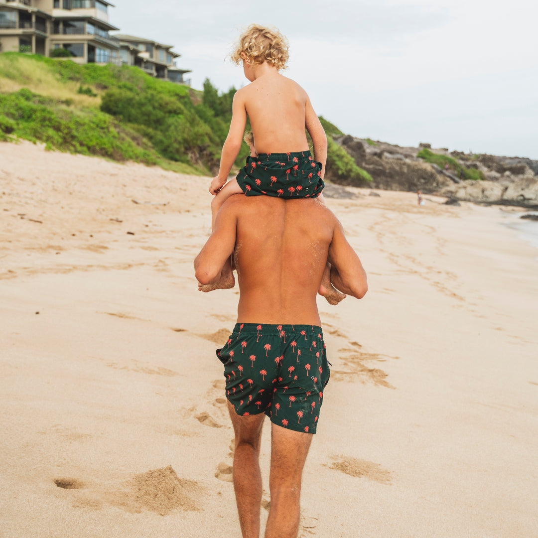 Palm tree, Dark green, Father and son swim shorts