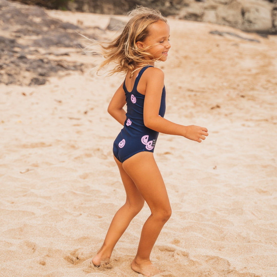 Smiley, Blue, Girls swimsuit