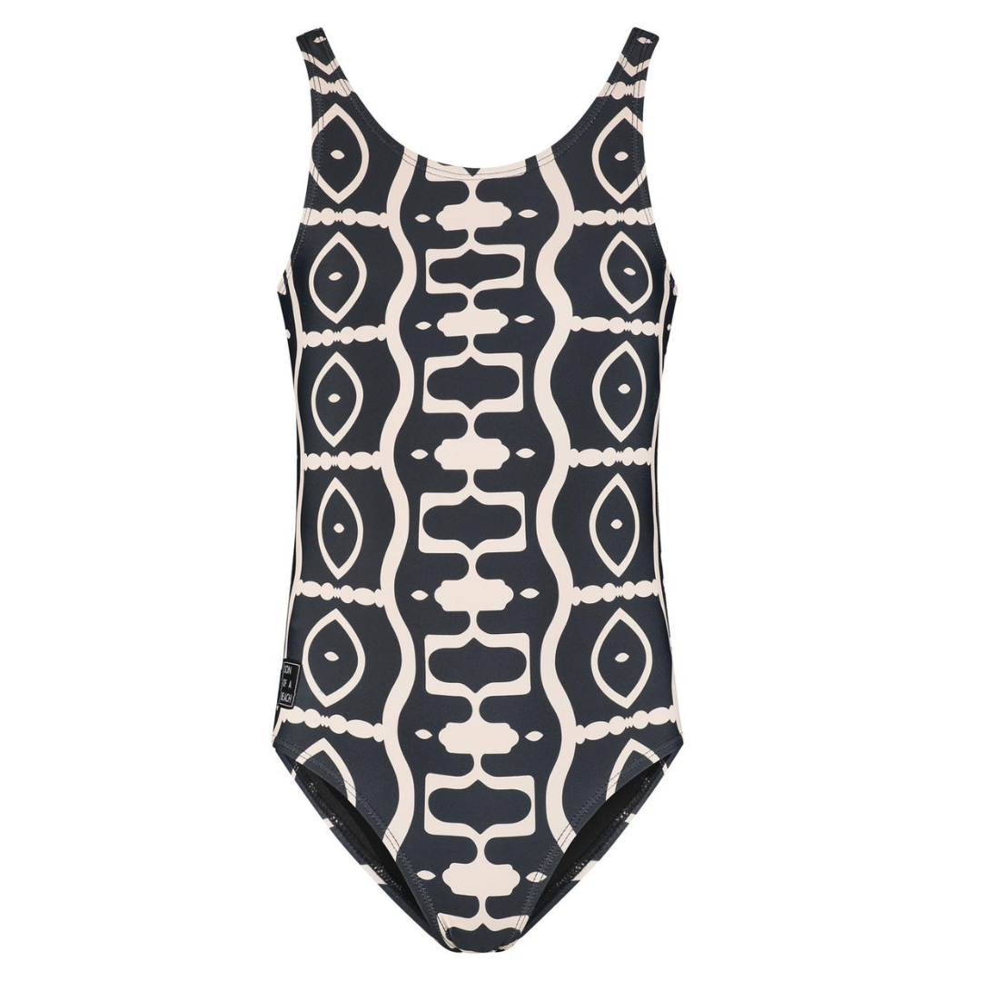 Abstract, Black, Girls swimsuit