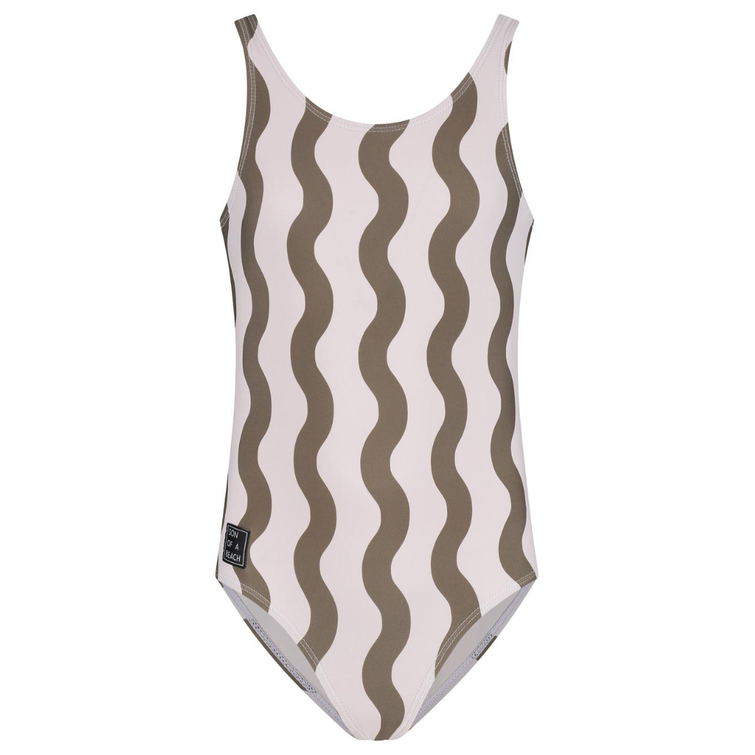 Striped, Wavy green, Girls swimsuit