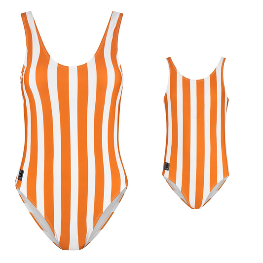 Striped, Brown, Mother and daughter swimsuit