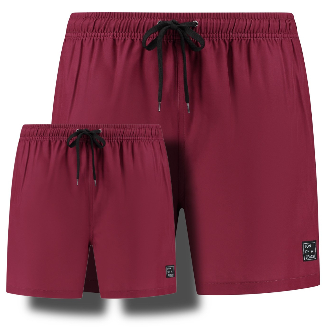 Solid, Dark red, Father and son swim shorts