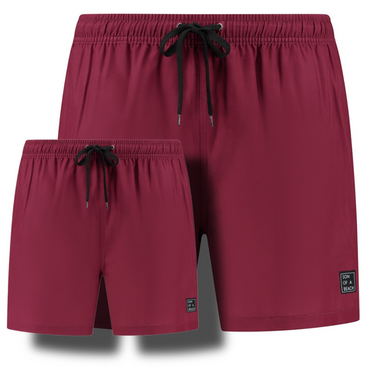 Solid, Dark red, Father and son swim shorts