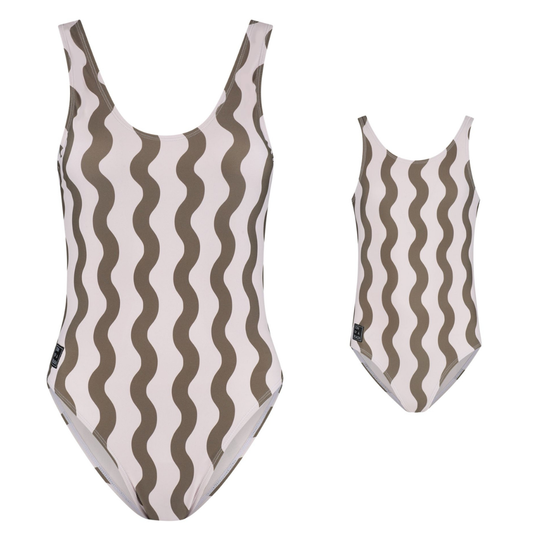 Striped, Wavy Green, Mother and Daughter Swimsuit
