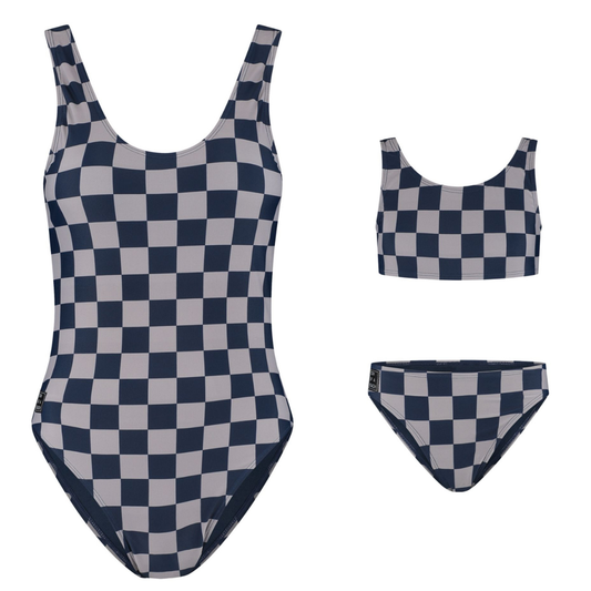 Check, Blue, Mother and daughter swimsuit/bikini