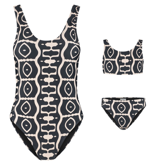 Abstract, Black, Mother and daughter swimsuit/bikini