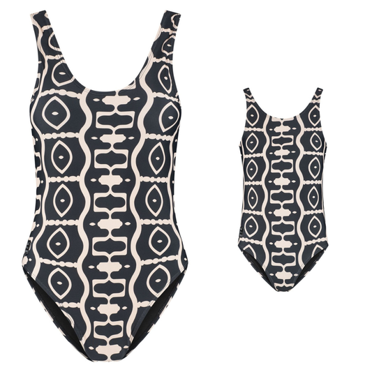 Abstract, Black, Mother and daughter swimsuit