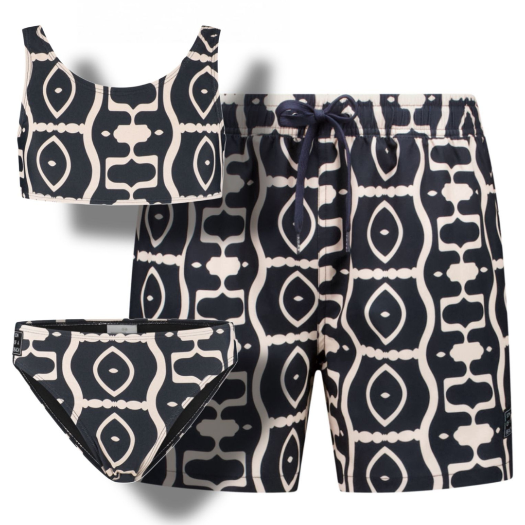 Smiley, Blue, Father and daughter swim trunks/bikini