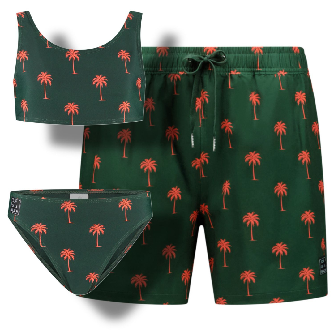 Palm tree, Dark green, Father and daughter swimsuit/bikini