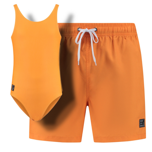 Solid, Orange, Father and daughter swimwear