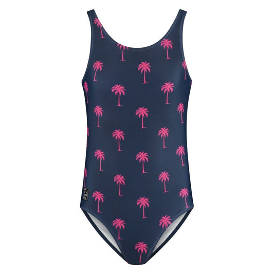 Palm Tree, Blue, Girls Swimsuit