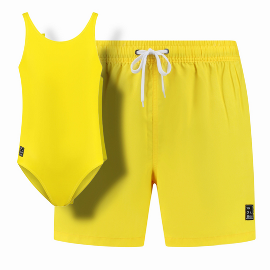 Solid, Yellow, Father and daughter swimwear