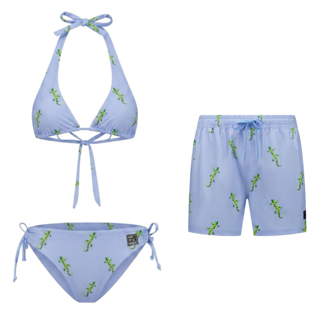 Gecko, Blue, Mother and son bikini/swimming trunks