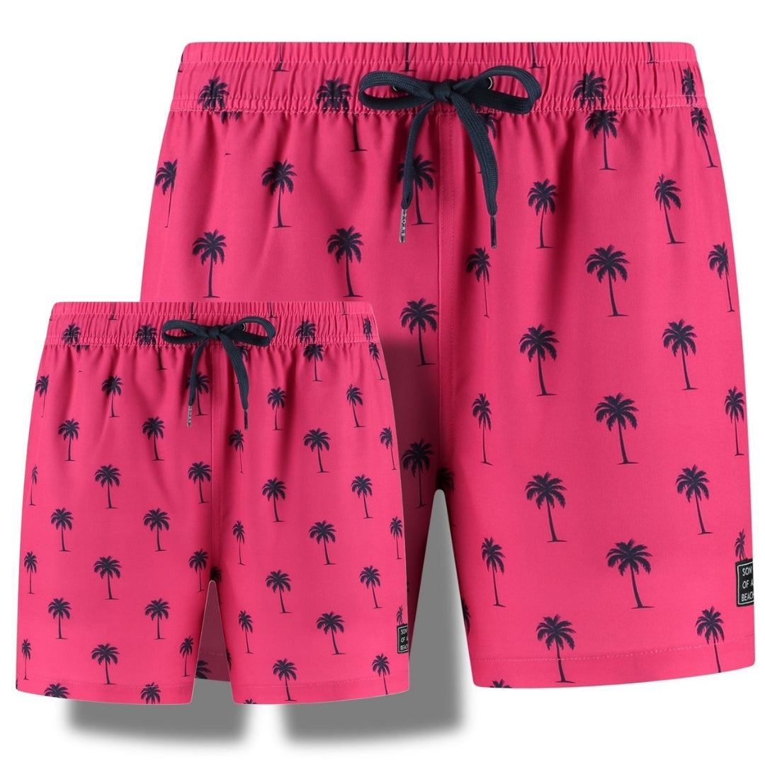 Palm Tree, Pink, Father and Son swim shorts
