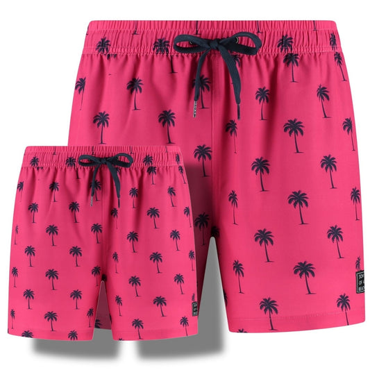 Palm Tree, Pink, Father and Son swim shorts