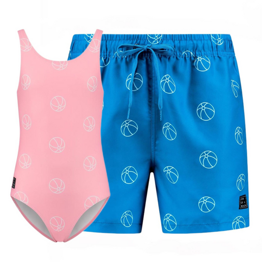 Beachball, Blue/Pink, Father and daughter swimwear