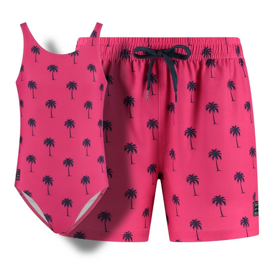 Palm Tree, Pink, Father and Daughter Swimwear