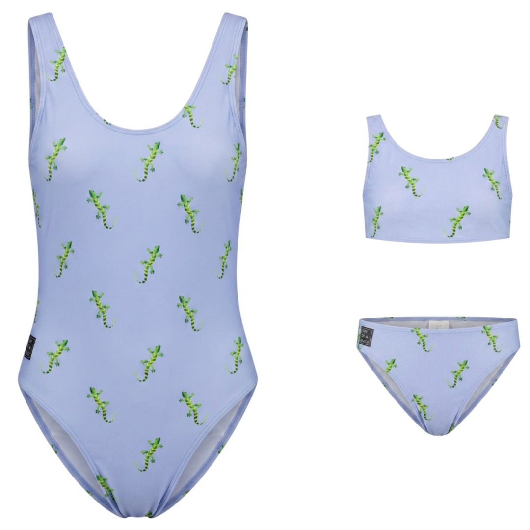 Gecko, Blue,  Mother and daughter swimsuit/bikini
