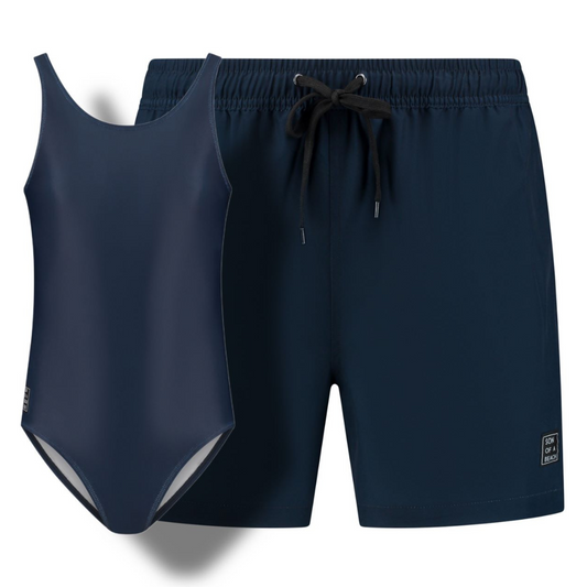 Solid, Blue, Father and daughter swimwear