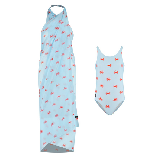 Crab, Light blue, Mother and daughter swimwear