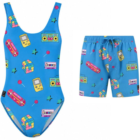 Retro, Mother and son swimsuit/swimming trunks