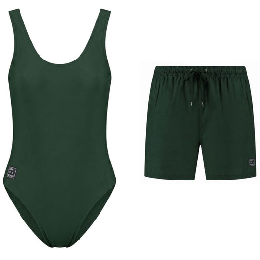 Solid, Dark green, Mother and son swimsuit/swimming trunks