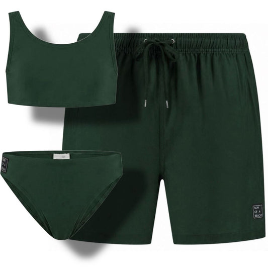 Solid, Dark green, Father and daughter swim trunks/bikini 