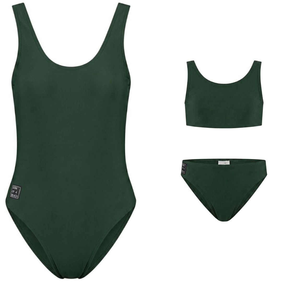 Solid, Dark green,  Mother and daughter swimsuit/bikini