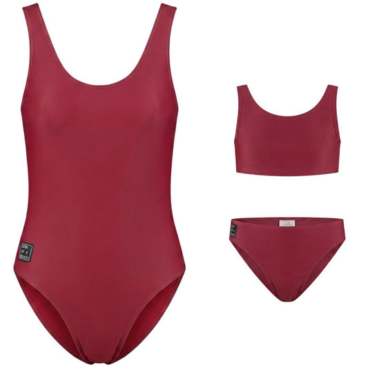 Solid, Dark red,  Mother and daughter swimsuit/bikini