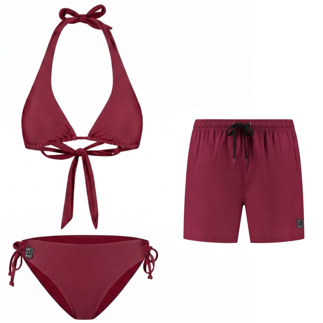 Solid, Dark red, Mother and son bikini/swimming trunks
