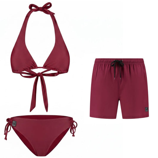 Solid, Dark red, Mother and son bikini/swimming trunks