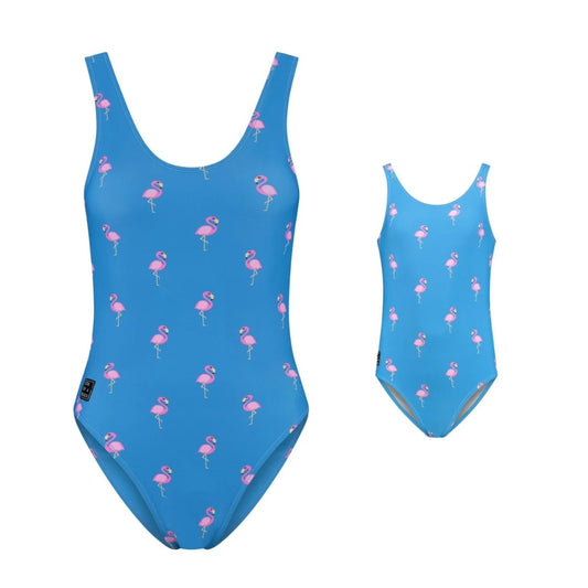 Flamingo, Royal Blue, Mother and daughter swimsuit