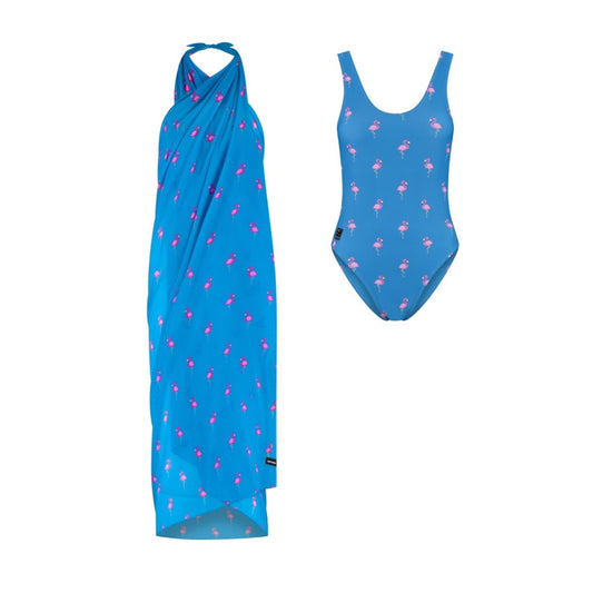 Flamingo, Royal Blue, Women's Swimsuit/wrap