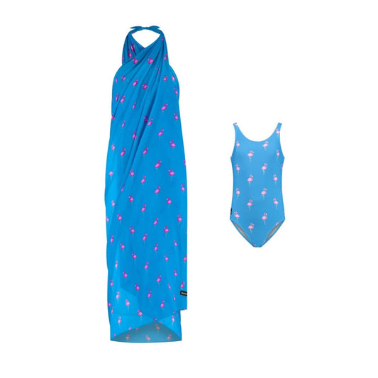 Flamingo, Royal Blue, Mother and daughter swimwear