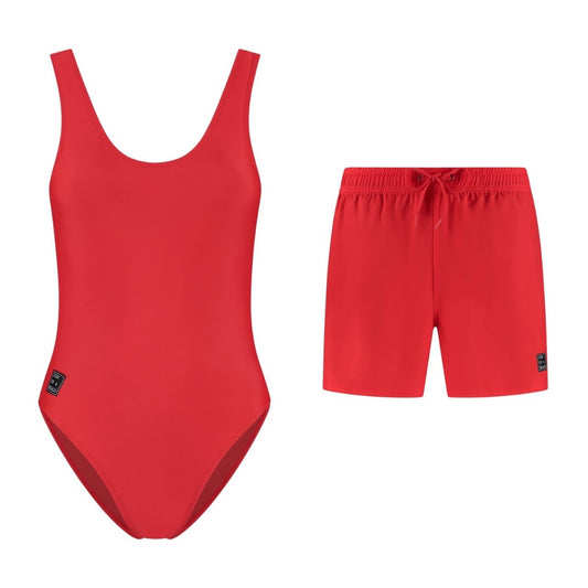 Solid, Red, Mother and son swimsuit/swimming trunks