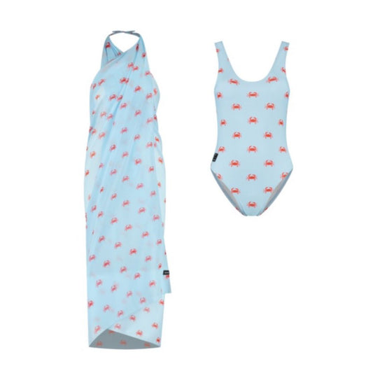 Crab, Light Blue, Women's Swimsuit/wrap