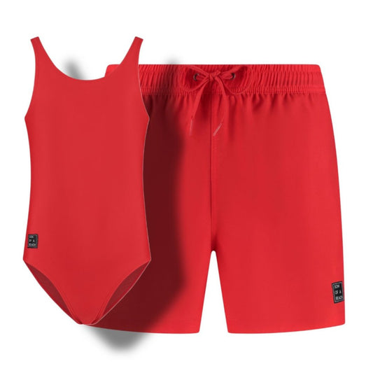 Solid, Red, Father and daughter swimwear